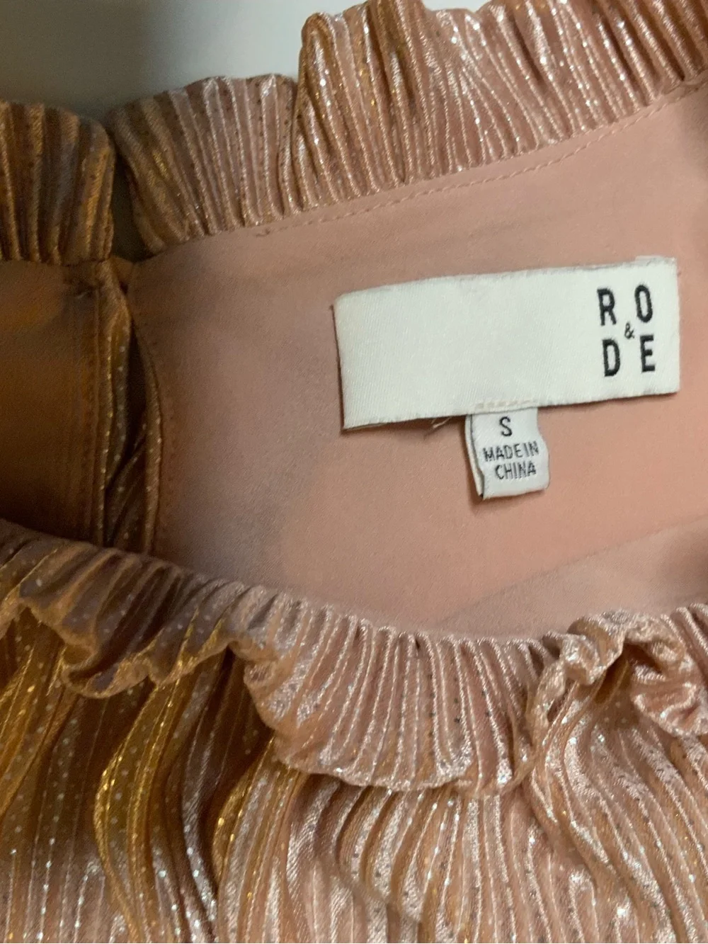 Anthropologie Ro & De Estelle Metallic Tiered Mini Dress S Pink Pleated Ruffle